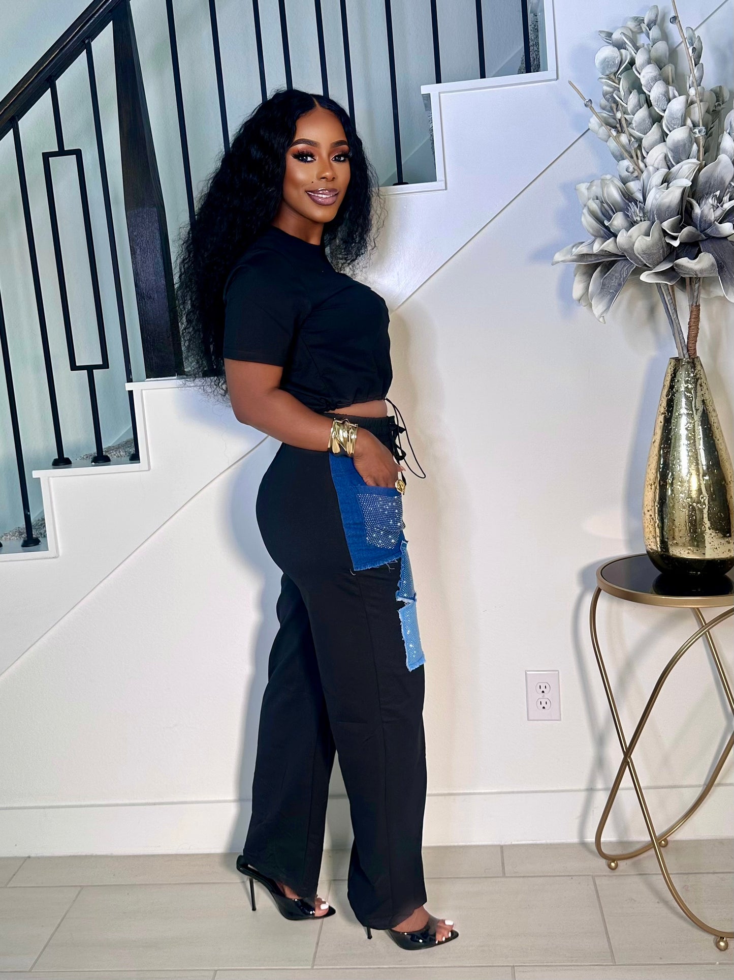 MORE DENIM PLEASE 2PIECE SET (BLACK)