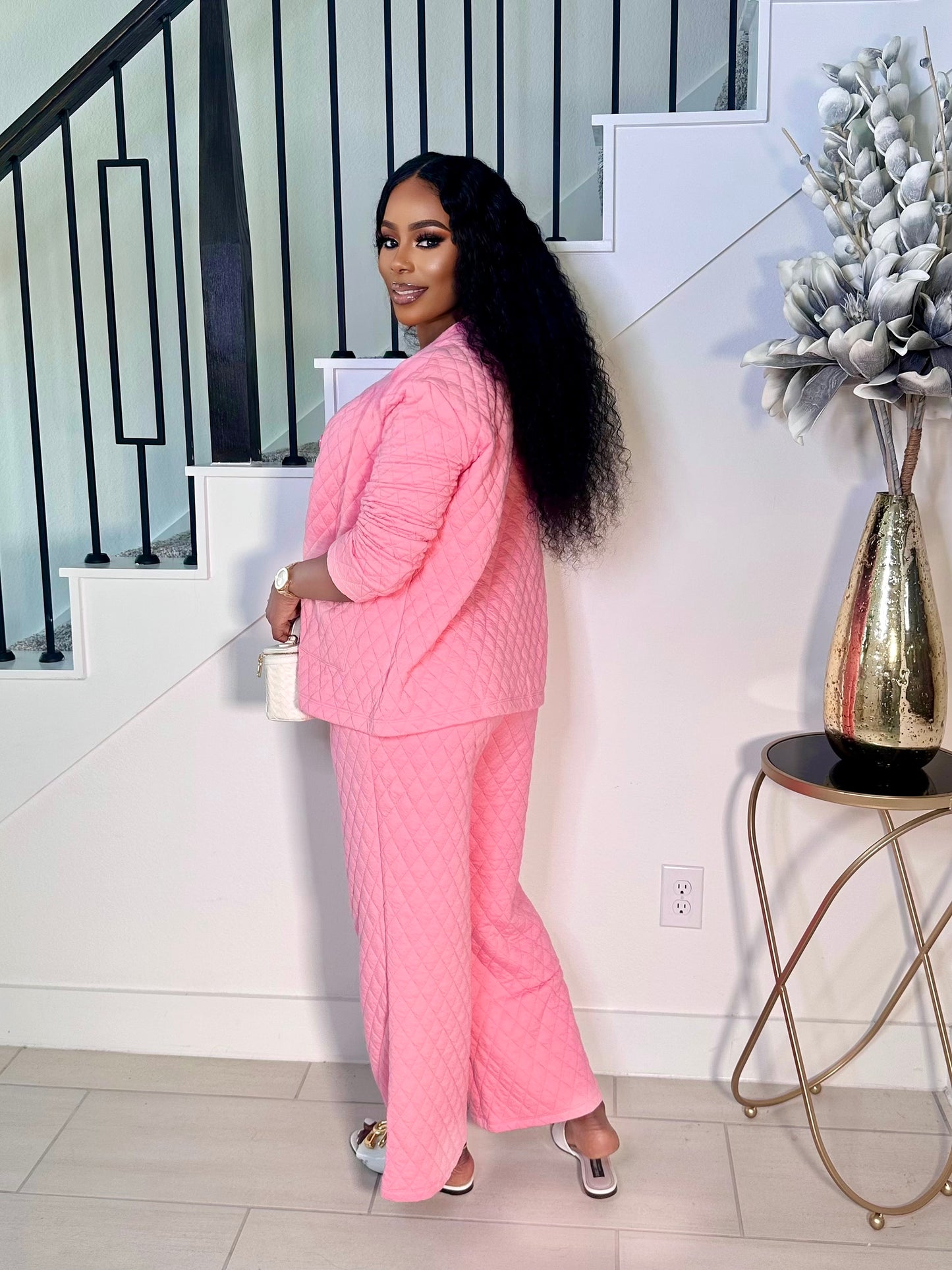 GLAM UP IN QUILT PANTS SET (PINK)