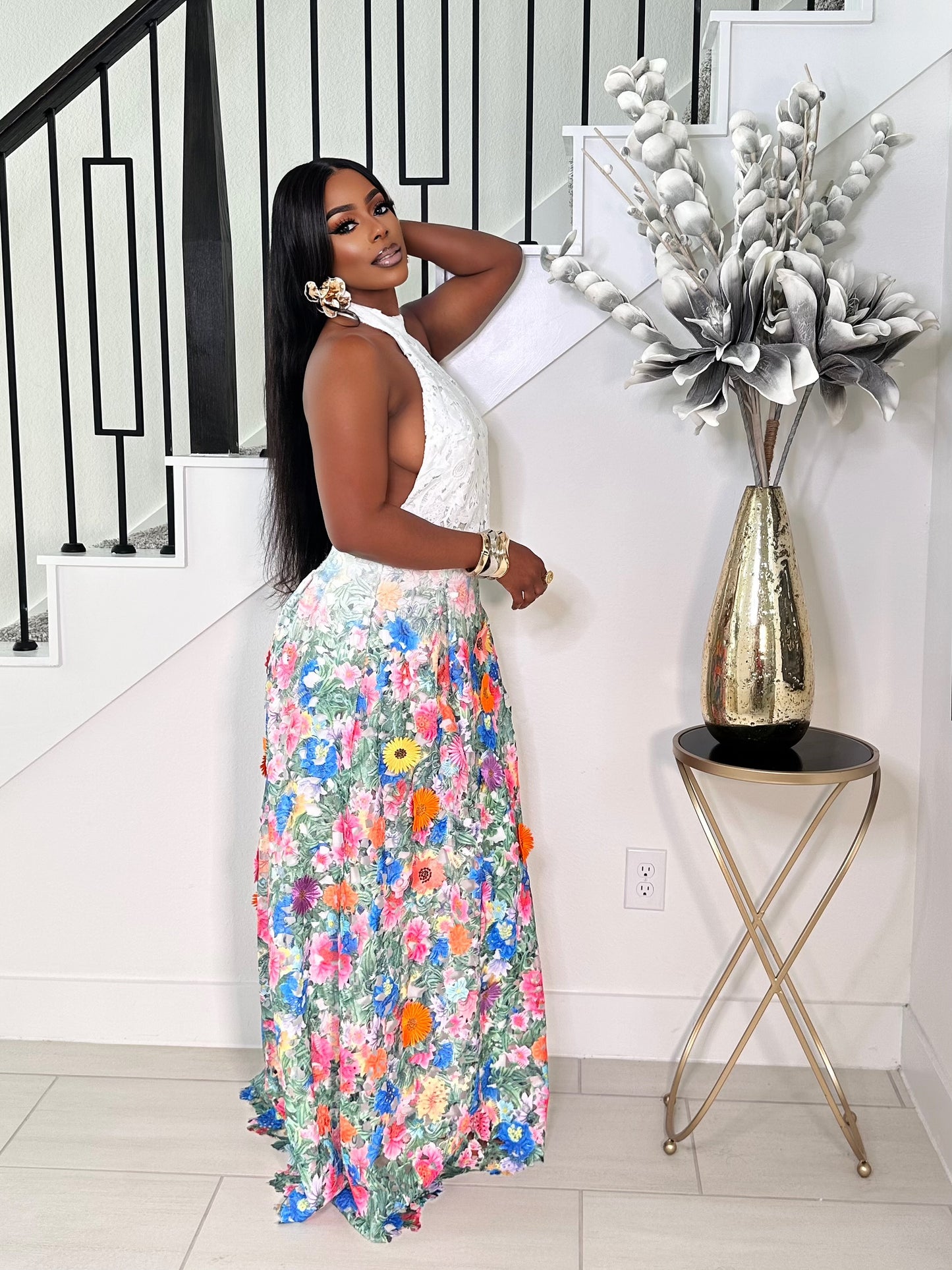 FLORAL GODDESS LACE MAXI DRESS