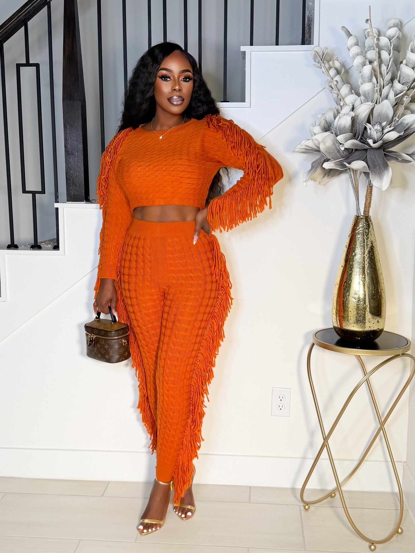 TESSEL ME KNIT PANTS SET (RUST)