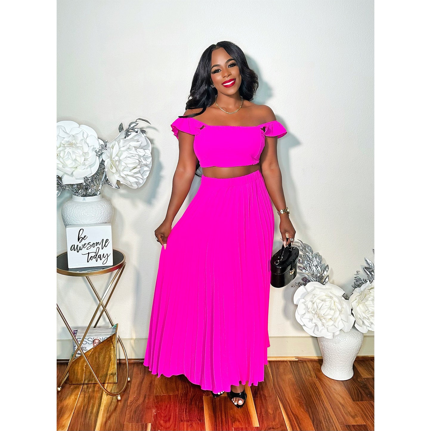 LET IT FLOW MAXI SKIRT SET (PINK)