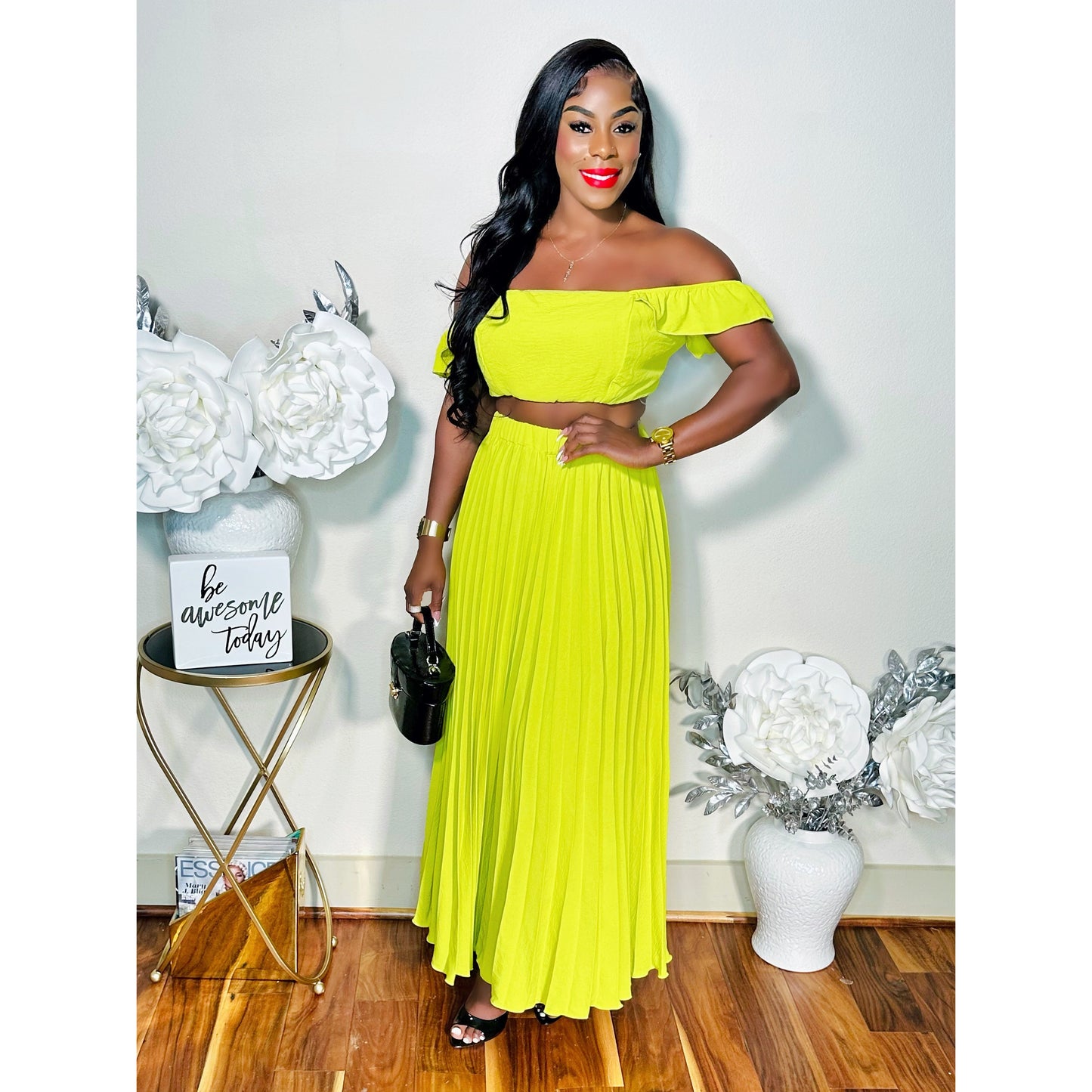 LET IT FLOW MAXI SKIRT SET (LIME)