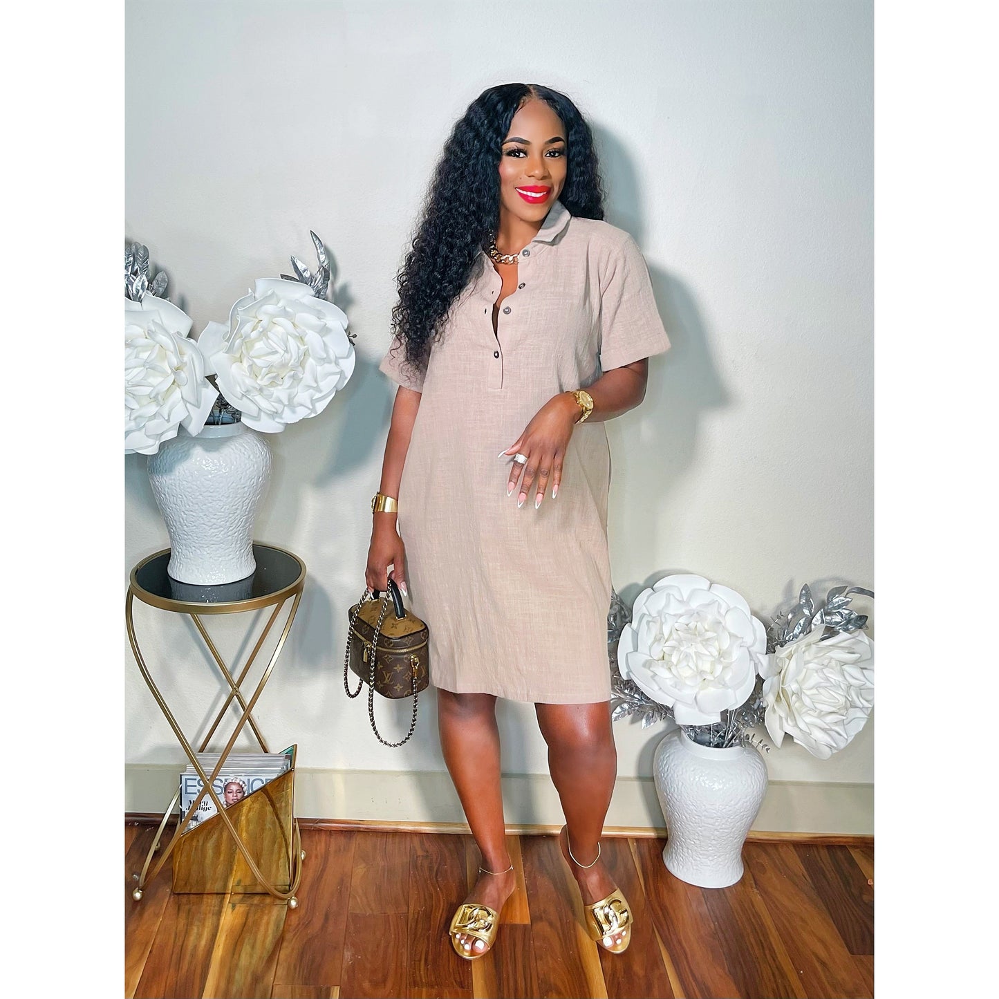 CHILL DAY BUTTON DOWN SHIRT DRESS (ASH MOCHA)