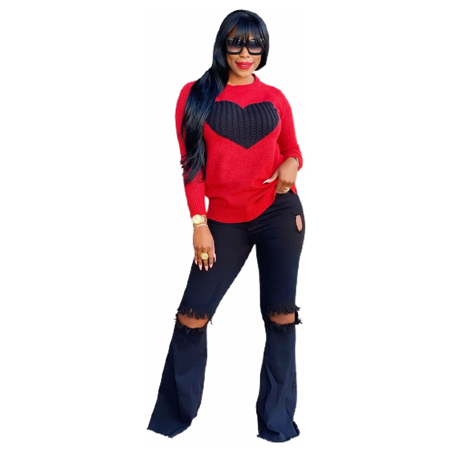 DISTRESSED BELL BOTTOM JEANS (BLACK)