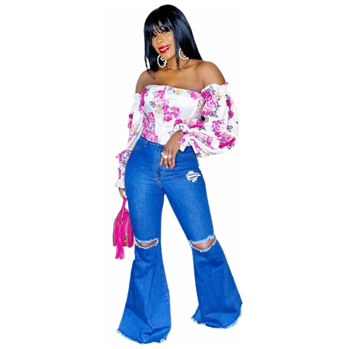 DISTRESSED FLARE JEANS
