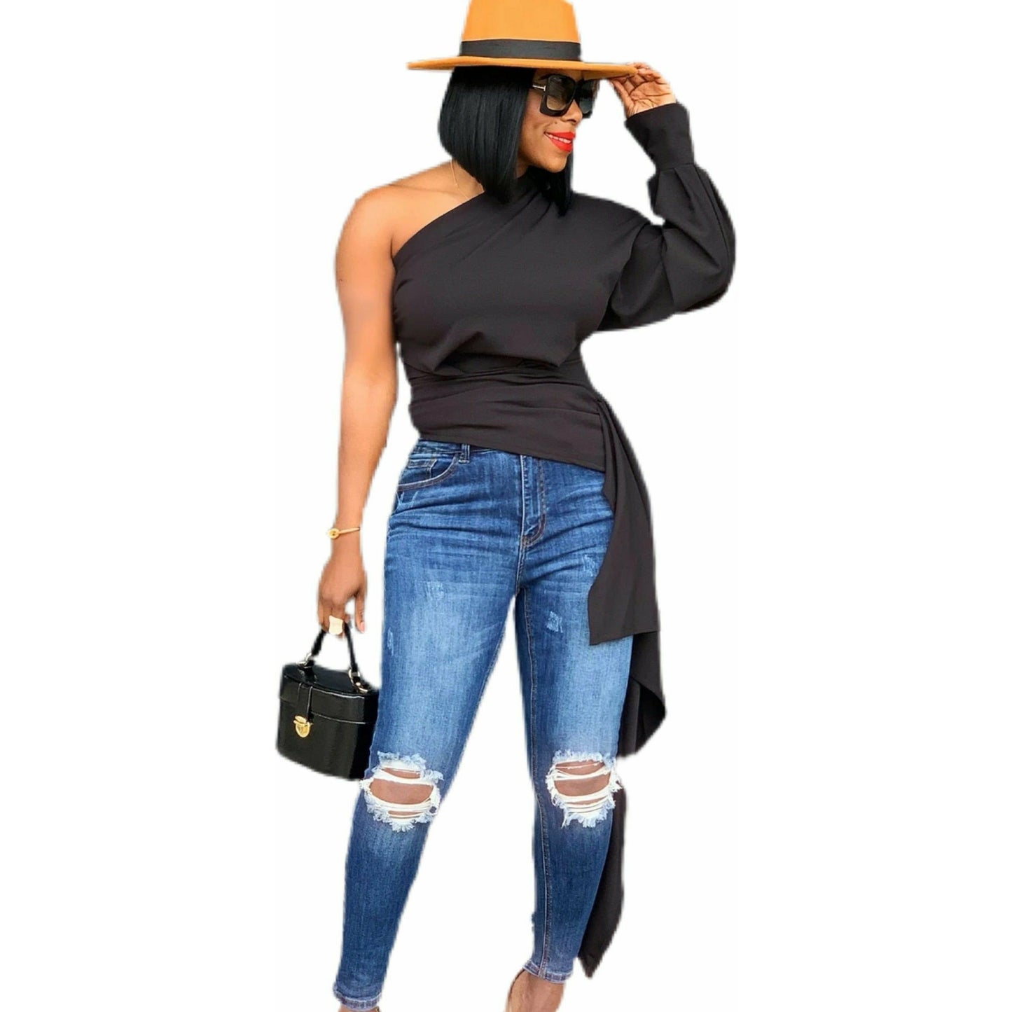 KEKE DISTRESSED KNEED DENIM