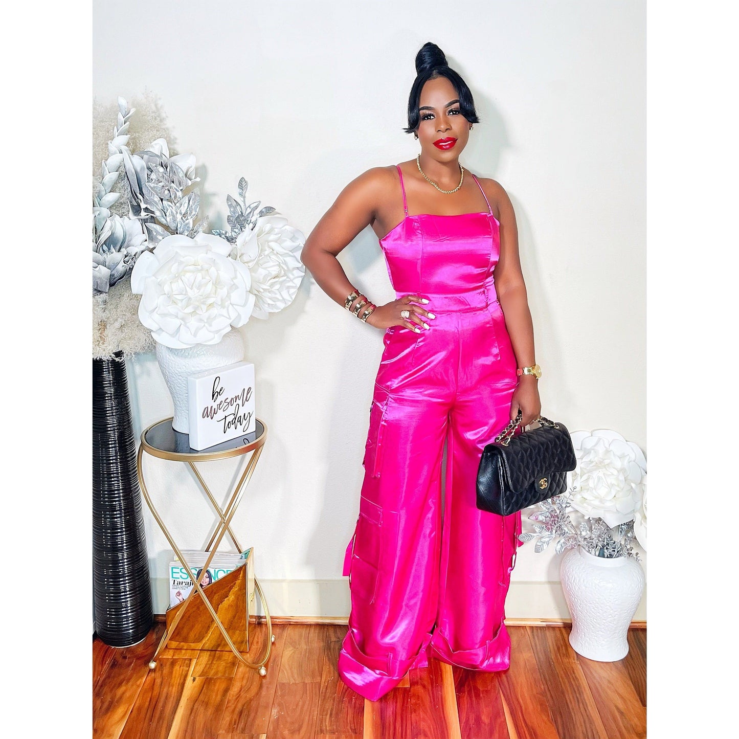 SUMMER BADDIE CARGO JUMPSUIT (HOT PINK)