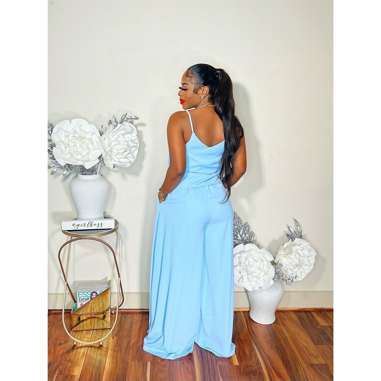 FINE AND FAB WIDE LEGS PANTS SET (SKY)