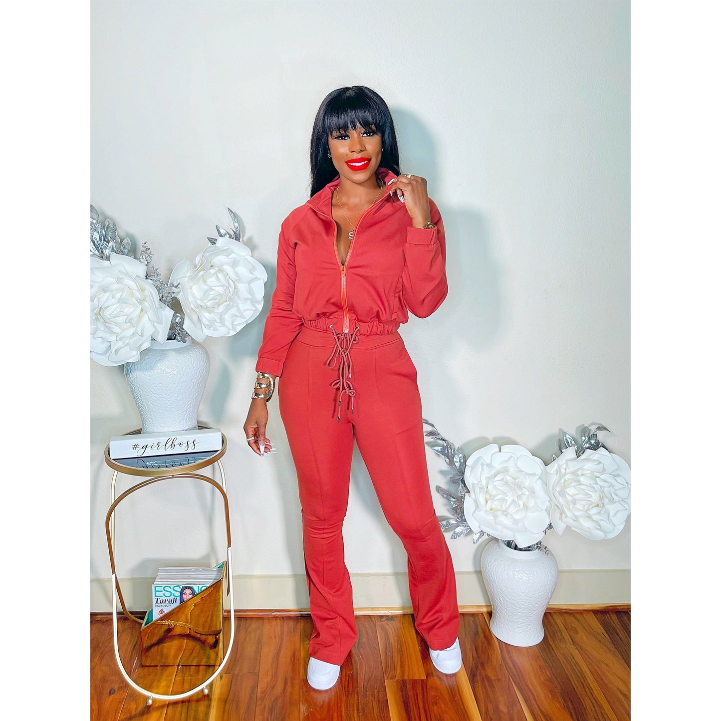 FLARED TRACK PANTS SET (COGNAC)