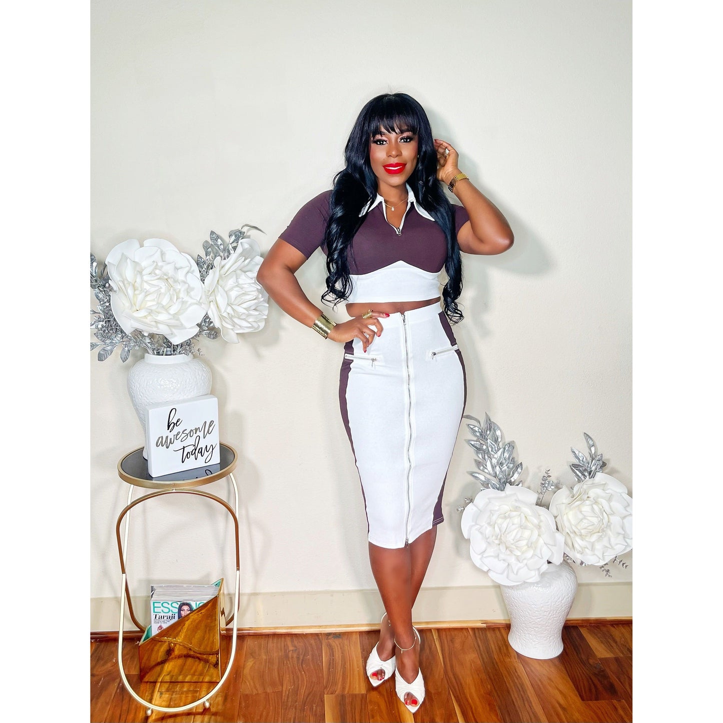 COME MY WAY SKIRT SET (BROWN)