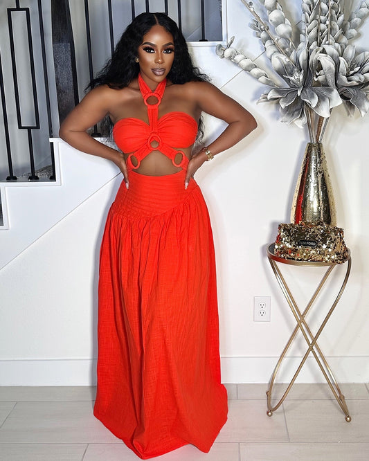MAJOR ATTRACTION LINEN 2 PIECE MAXI DRESS (CORAL)