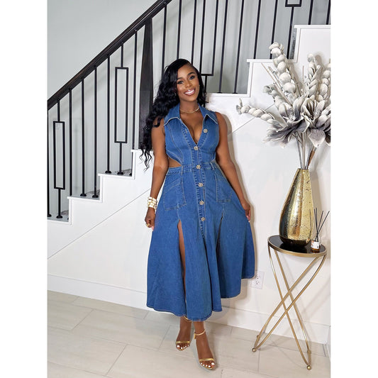 MAD OVER YOU CUT OUT DENIM DRESS