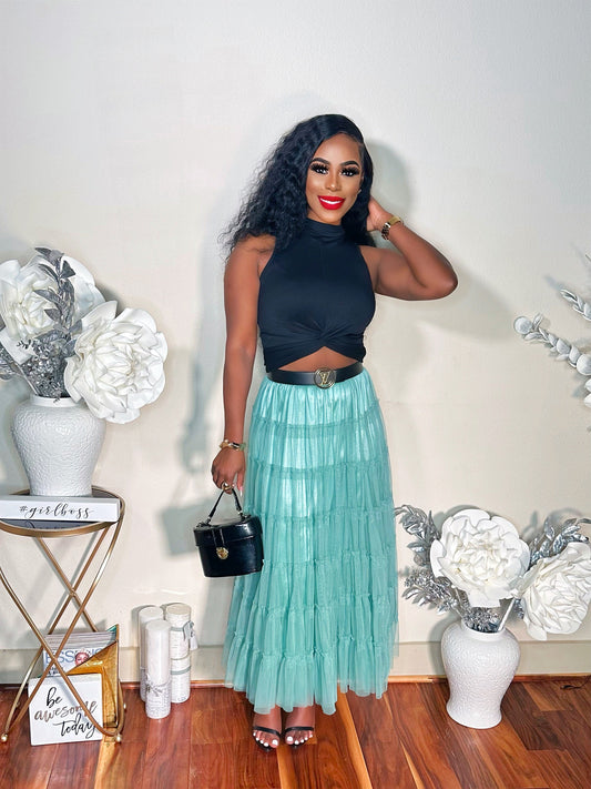 THINK TULLE MIDI SKIRT (SAGE)