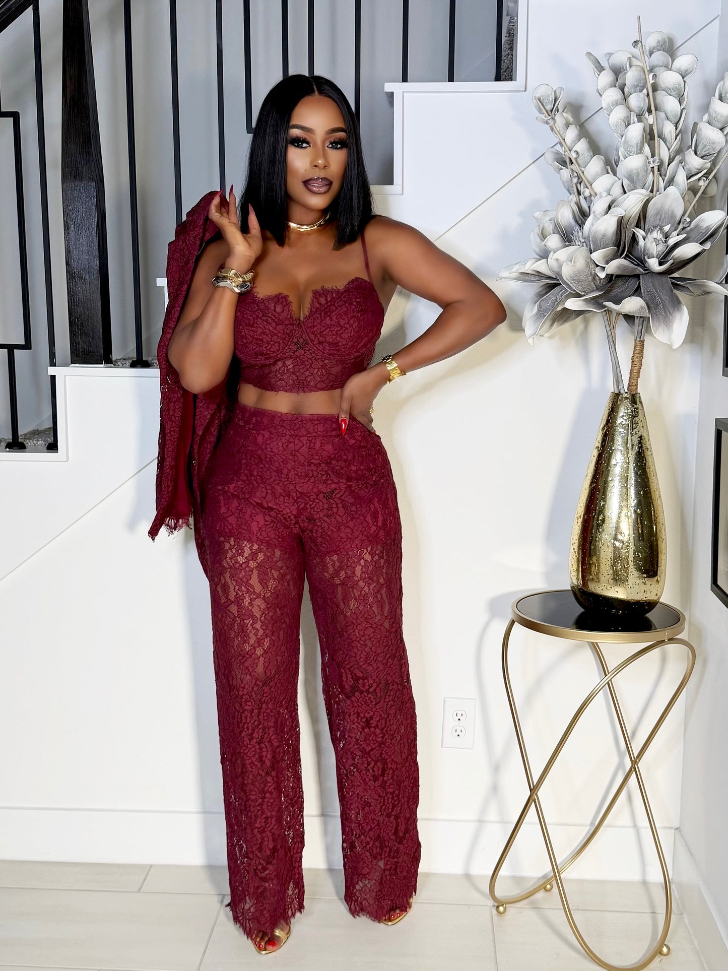 THE FALL 3PIECE BLAZER SET (BURGUNDY)