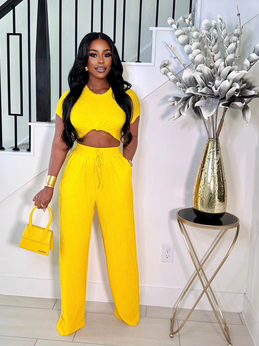 KHLOE STRETCHY 2 PIECE PANTS SET (YELLOW)