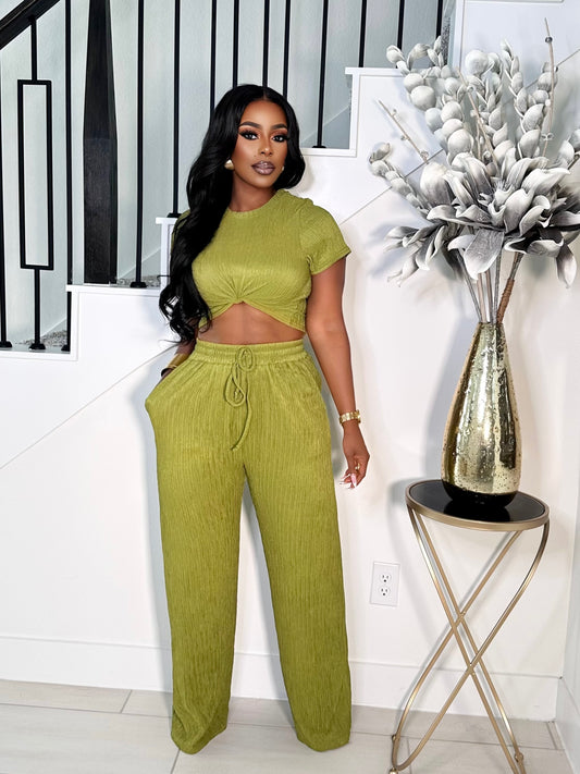 KHLOE STRETCHY 2 PIECE PANTS SET (GREEN)