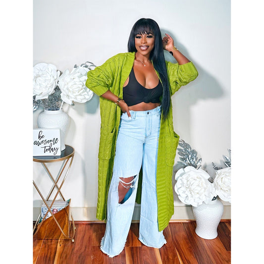 BABE ITS COLD MAXI KNIT CARDIGAN (MOSS)
