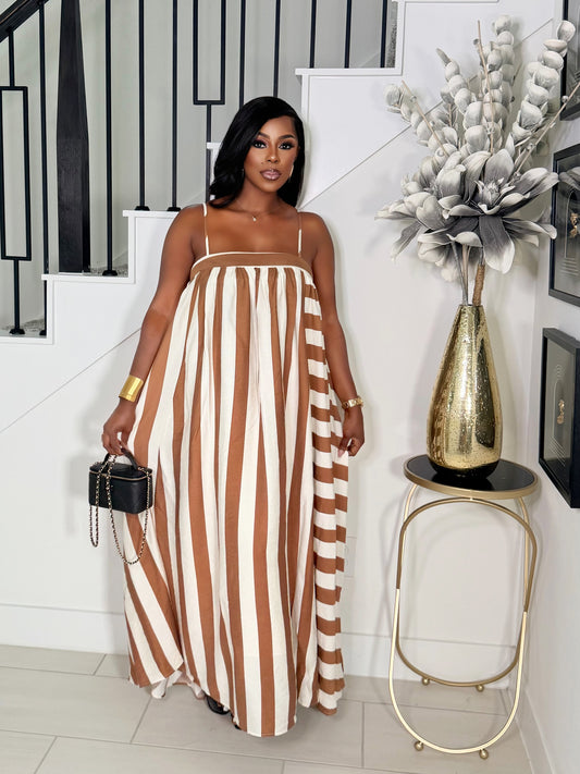 MAX IT UP STRIPY SUN DRESS (BROWN)