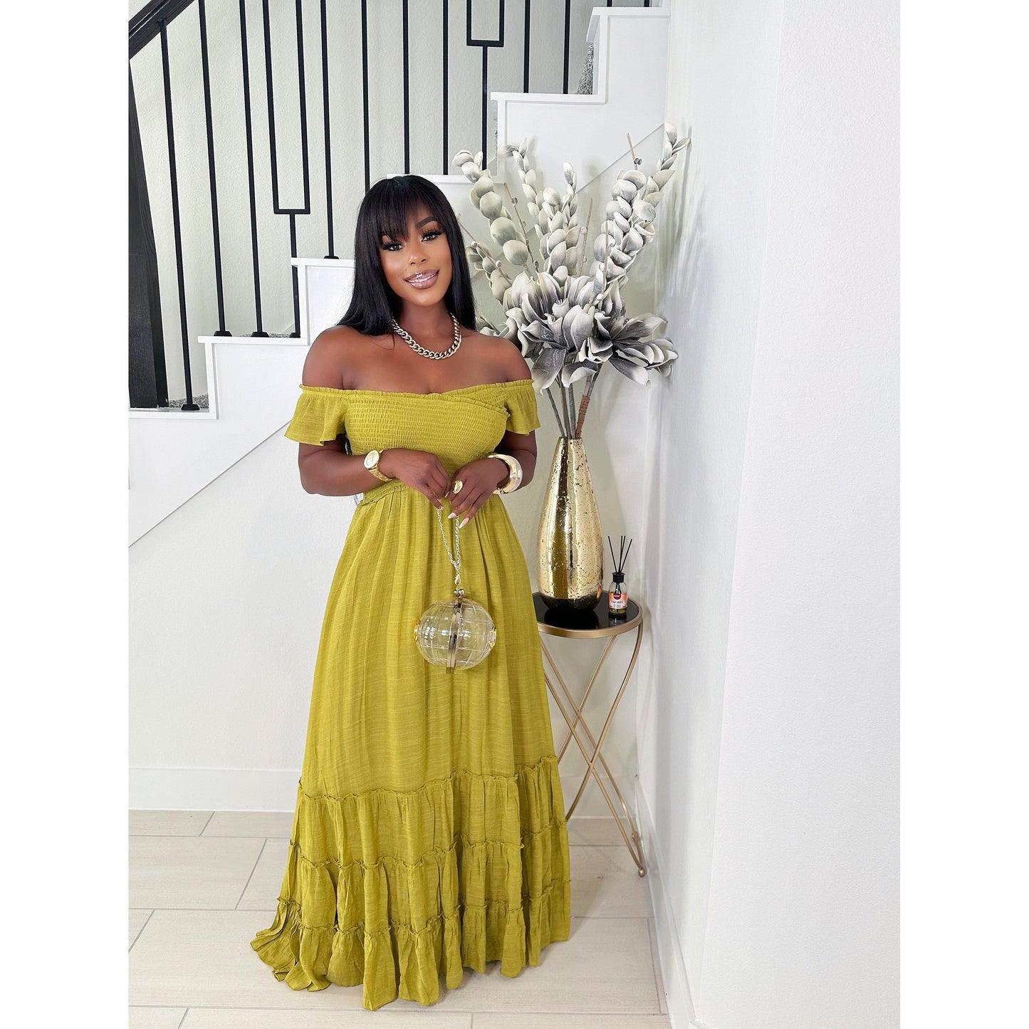 NIKKI OFF THE SHOULDER MAXI DRESS (DEEP LIME)