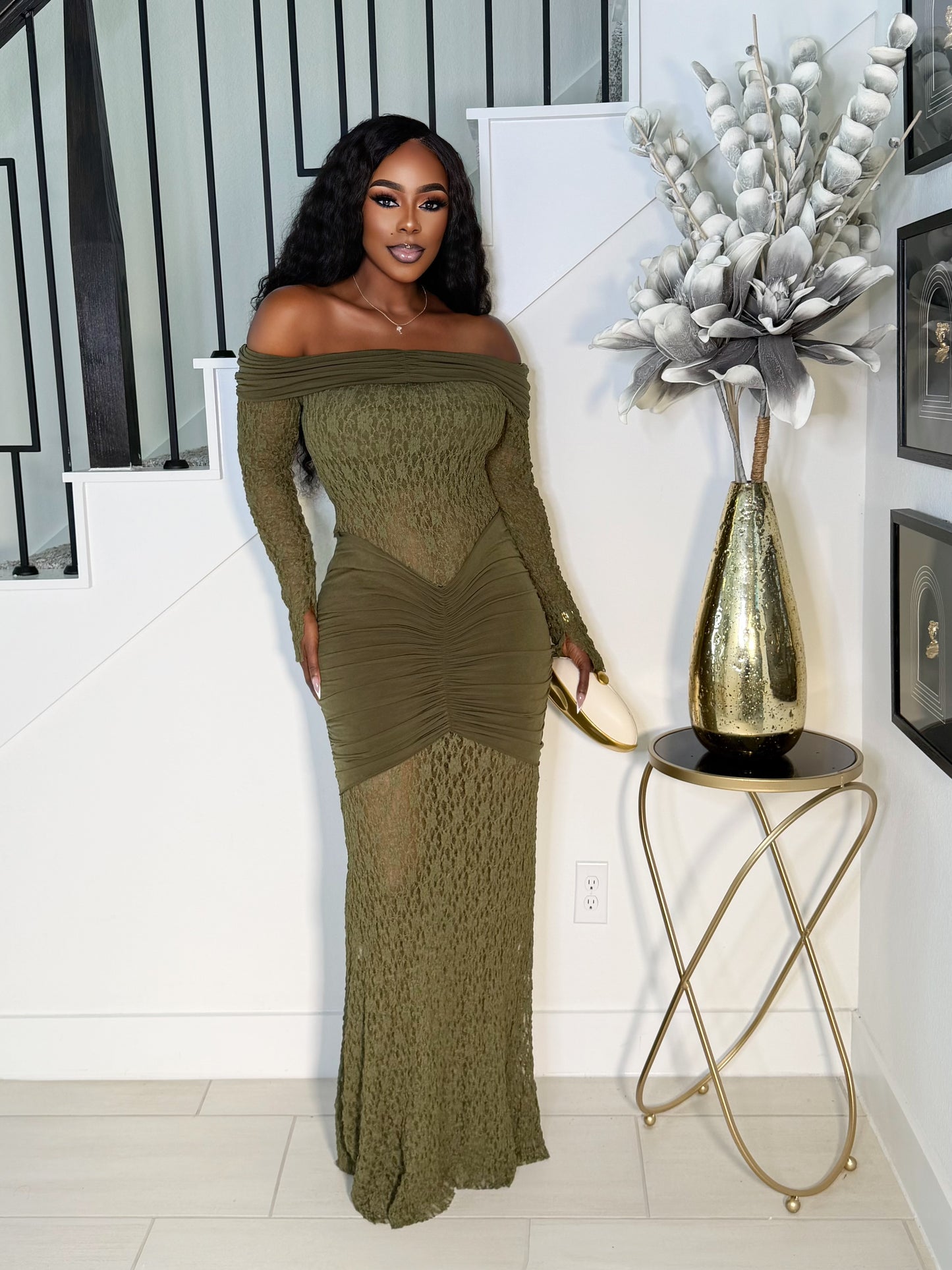 MALINA LACE SCULPT MAXI DRESS (GREEN)