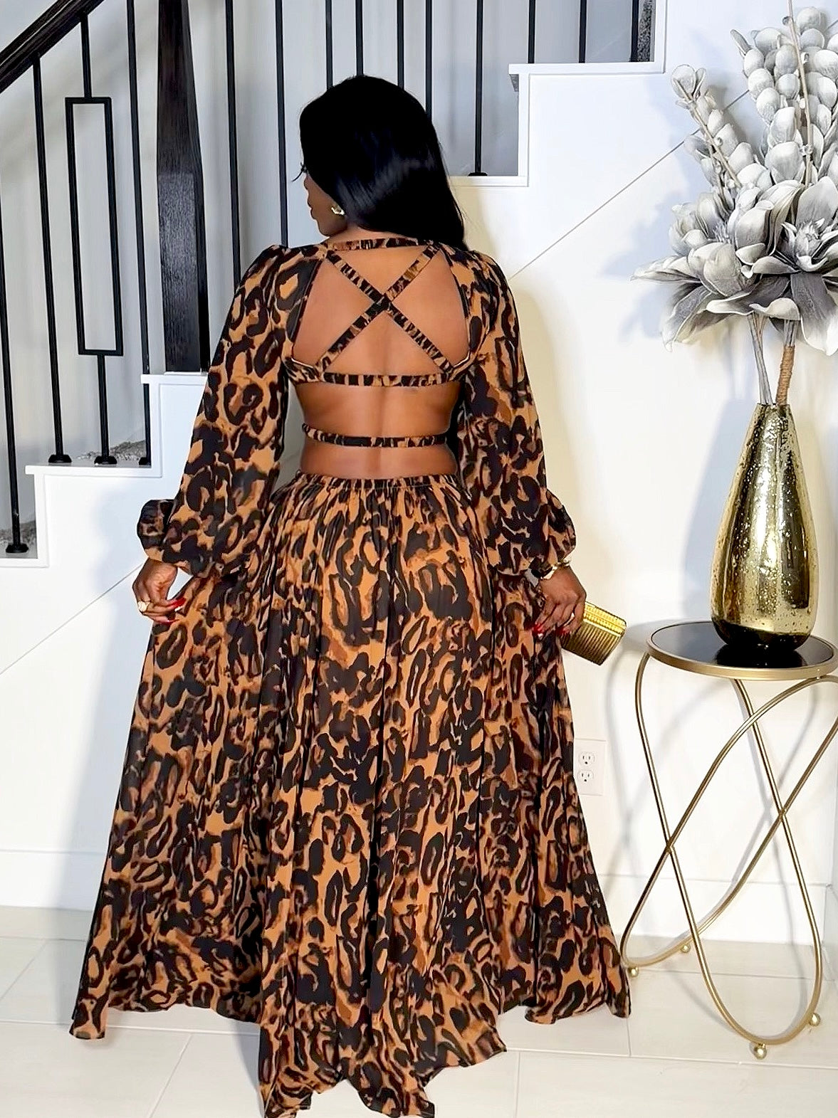 EMBER LEOPARD PRINT CUT OUT MAXI DRESS