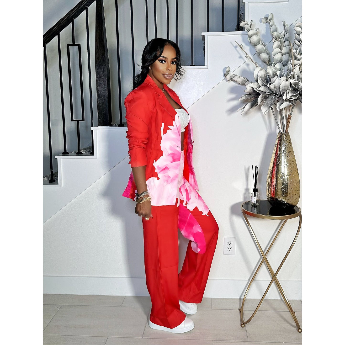 ALL THINGS FLORAL BLAZER PANTS SET (PINK/RED)