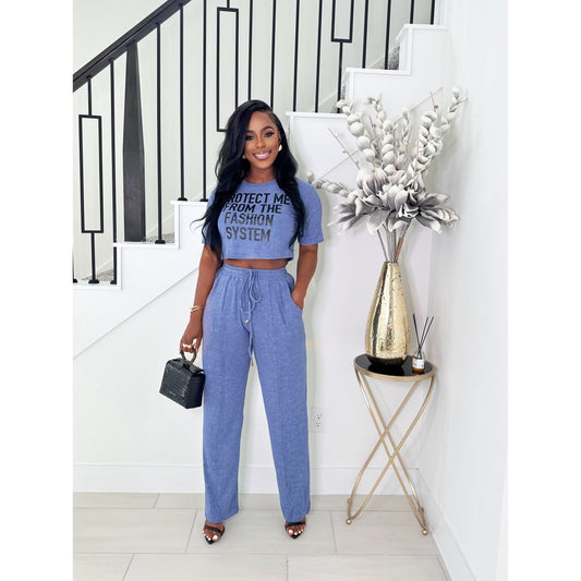 LESS BUSY LOUNGE PANTS SET (BLUE)