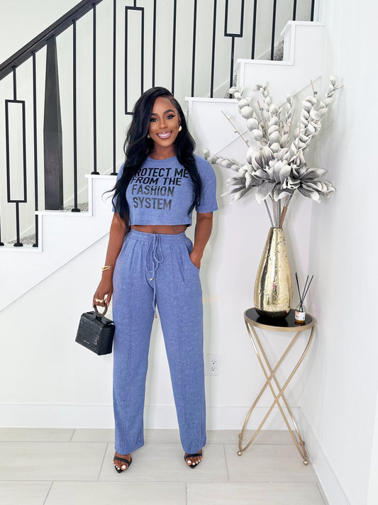 LESS BUSY LOUNGE PANTS SET (BLUE)
