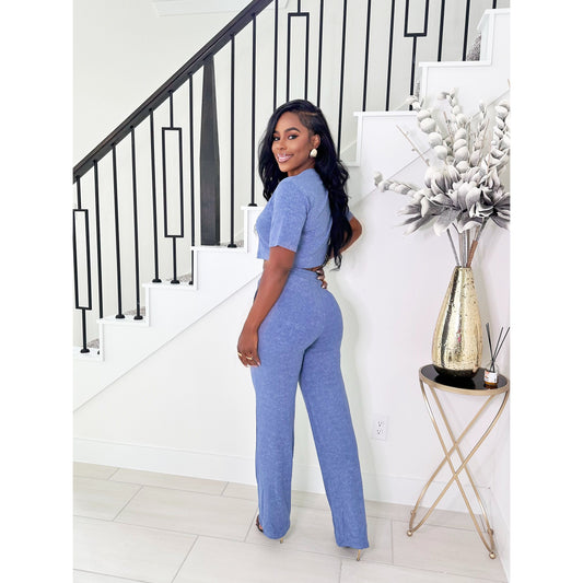 LESS BUSY LOUNGE PANTS SET (BLUE)