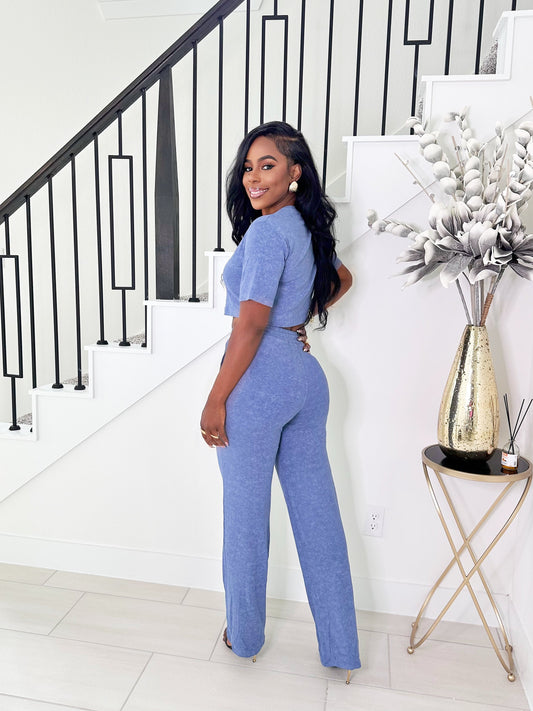 LESS BUSY LOUNGE PANTS SET (BLUE)