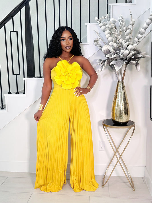 FEELS GOOD 3D FLOWER PLEATED JUMPSUIT (YELLOW)