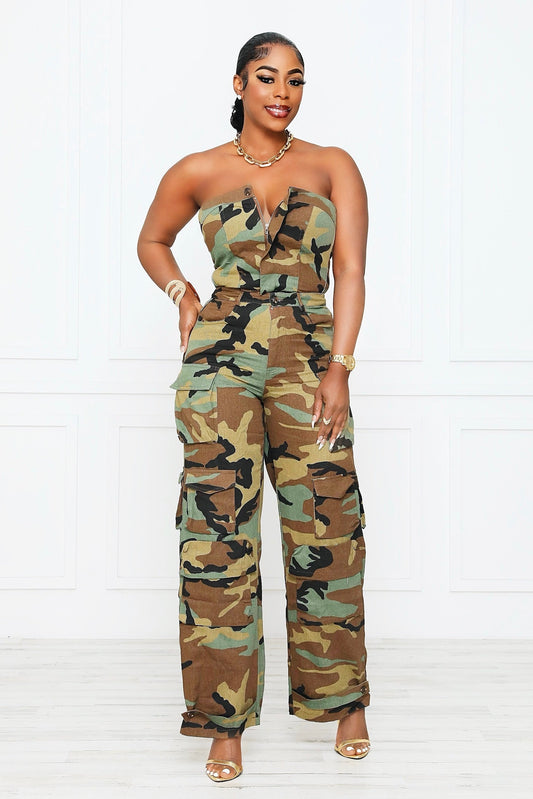 BACK AT IT CAMO CARGO JUMPSUIT