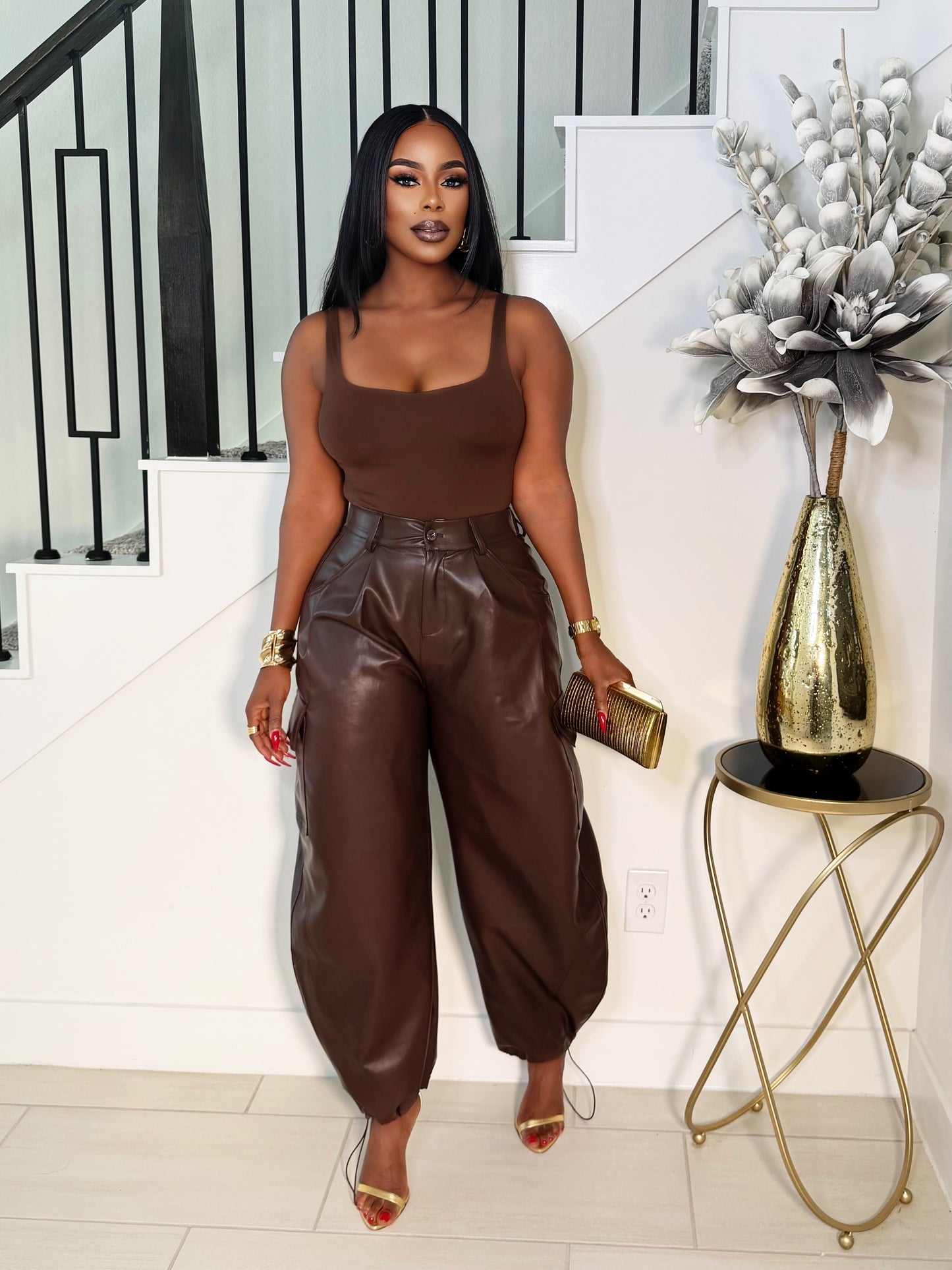 HOT CHOCOLATE LEATHER CARGO PANTS