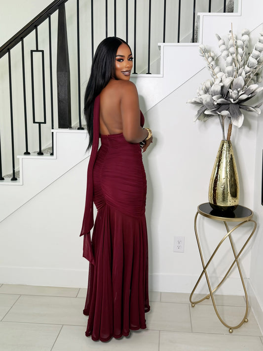 STELLA MAXI HALTER NECK DRESS (CHERRY)