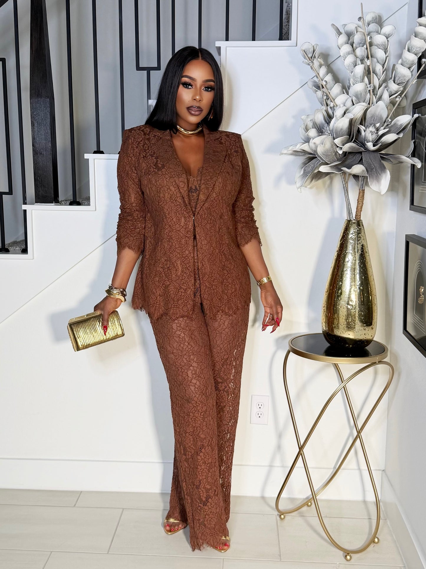 THE FALL 3PIECE BLAZER SET (BROWN)