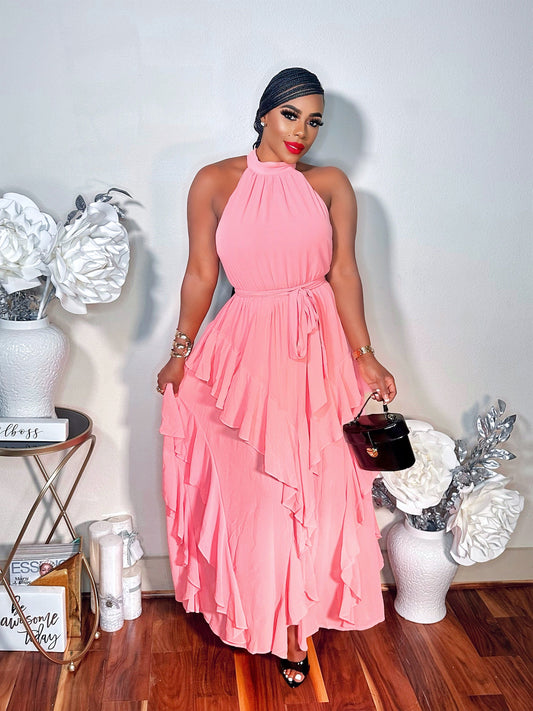 BLUSH AWAY CHIFFON HALTER DRESS