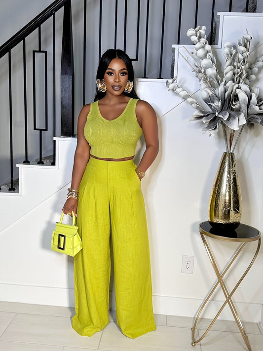 GOOD FEELS LINEN PANTS SET (CITRON)