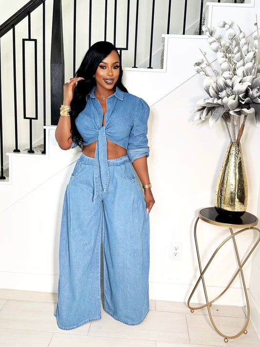 CLASSY DENIM PANTS AND SHIRT SET