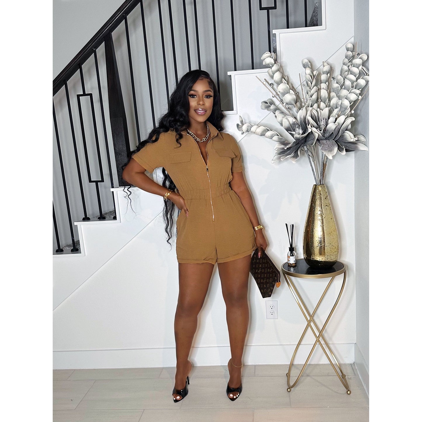 ZIP ME DOWN ROMPER (BROWN)