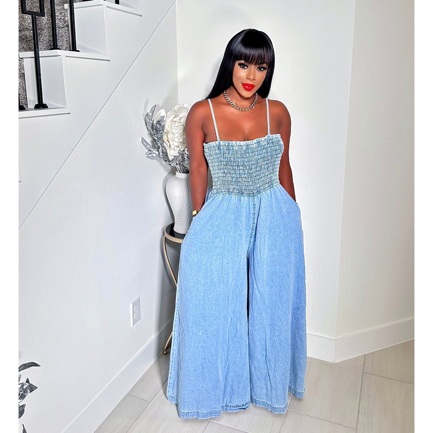 ASHLEY WIDE LEG DENIM JUMPSUIT