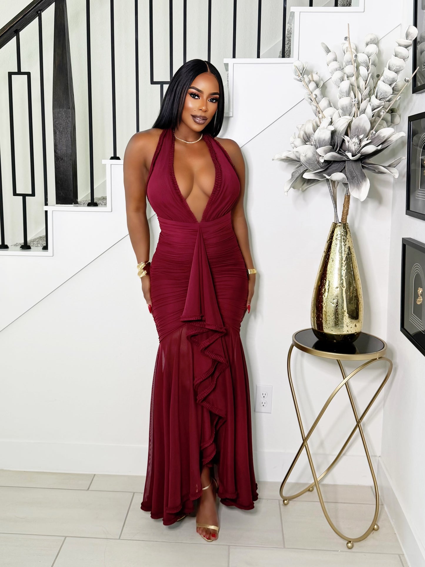 STELLA MAXI HALTER NECK DRESS (CHERRY)