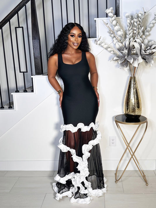 SPECIAL OCCATION BANDAGE SHEER MAXI DRESS