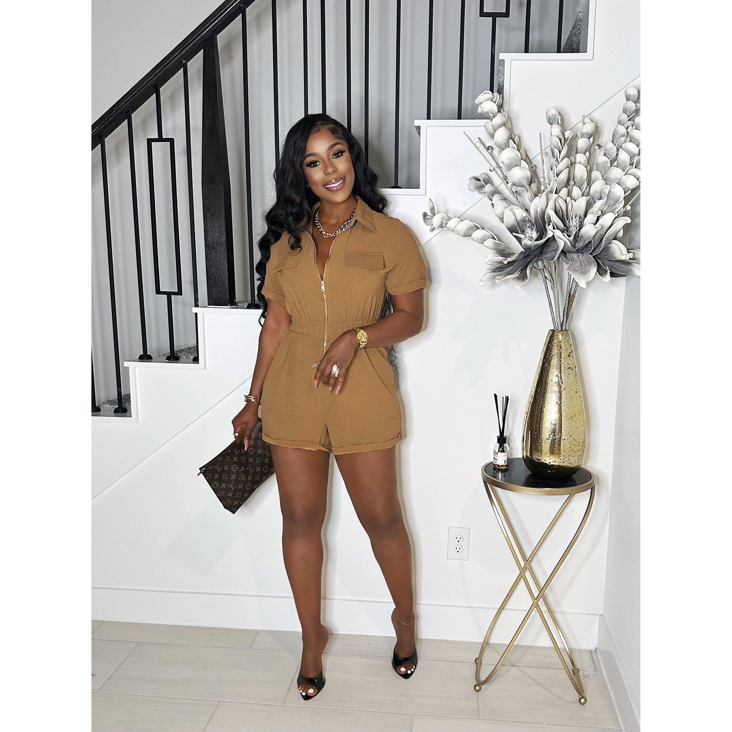 ZIP ME DOWN ROMPER (BROWN)