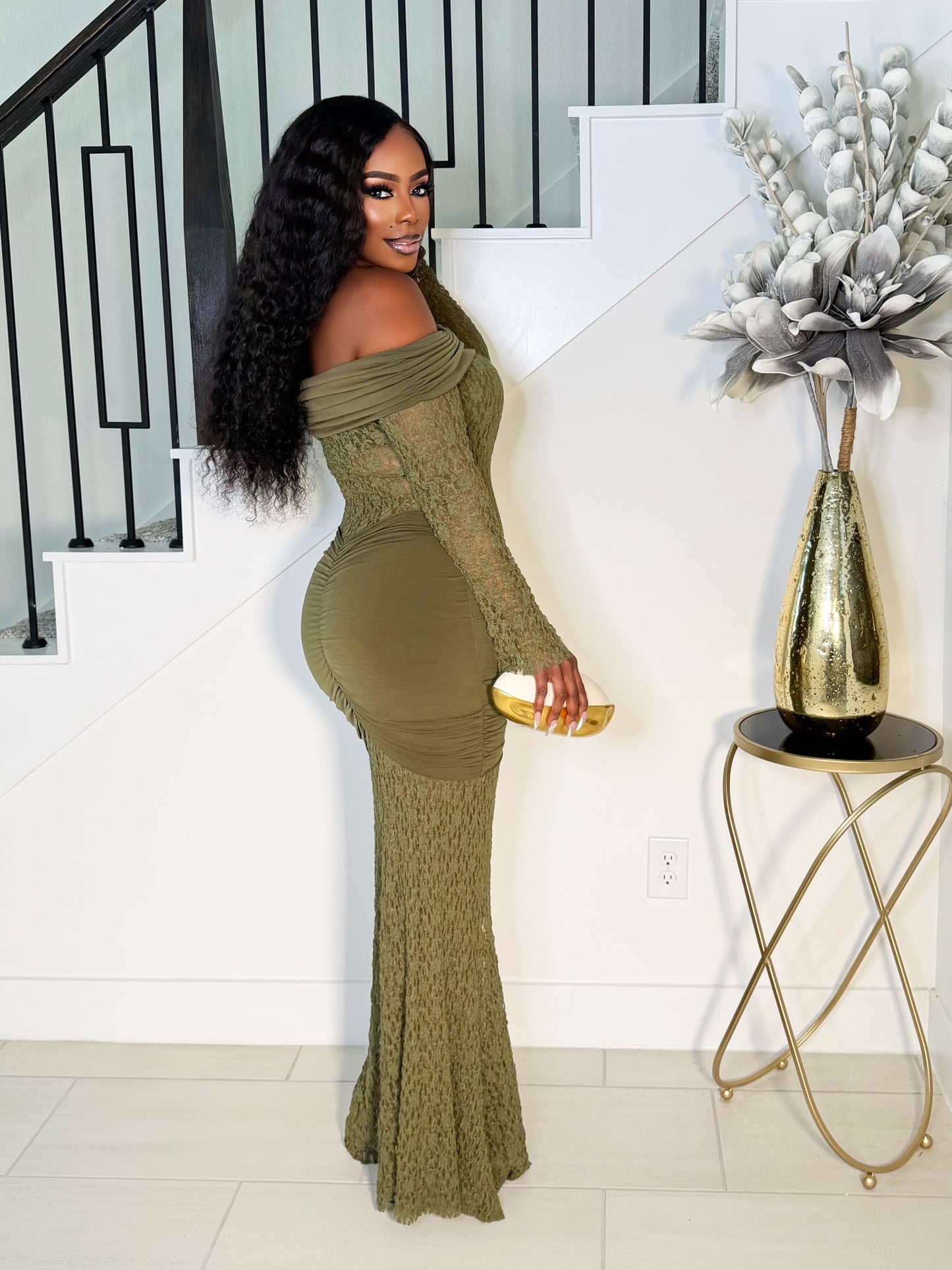 MALINA LACE SCULPT MAXI DRESS (GREEN)