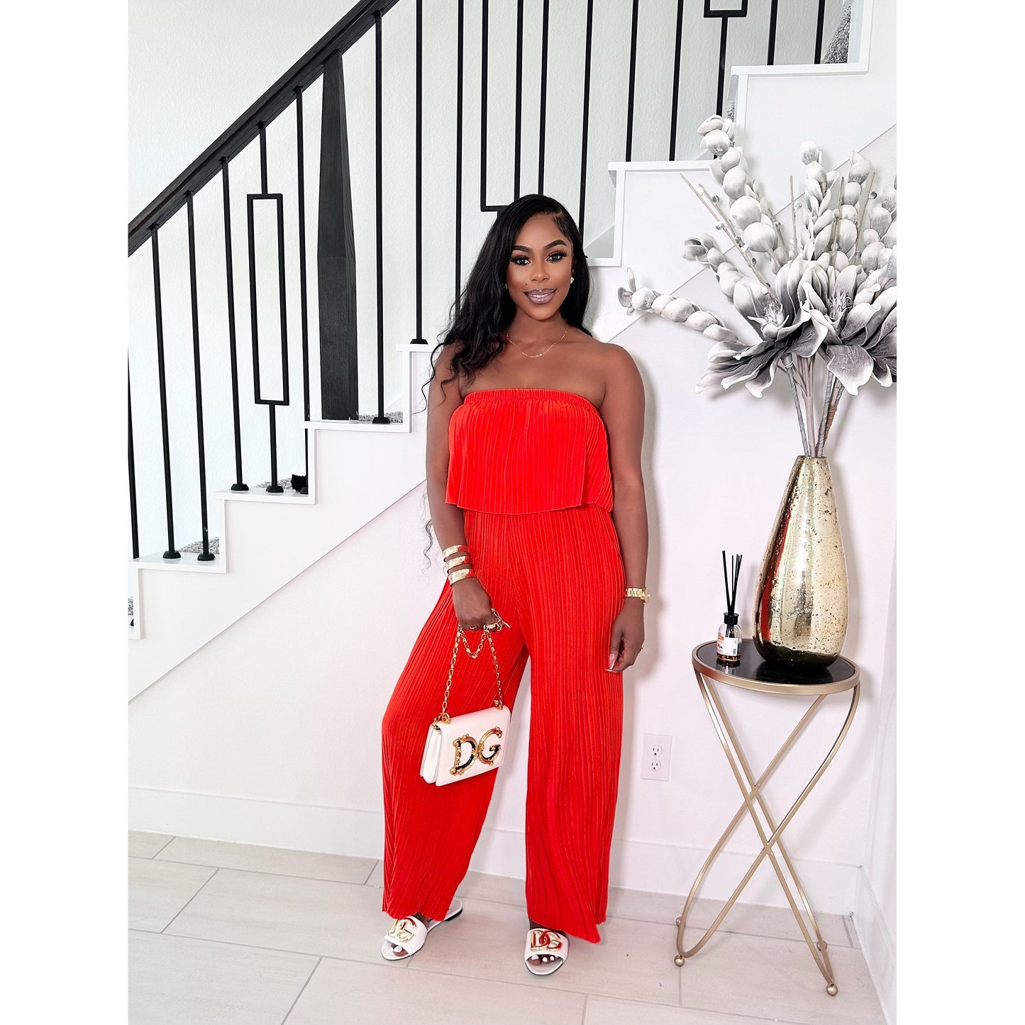 GET IT OFF THE SHOULDER JUMPSUIT (ORANGE RED)