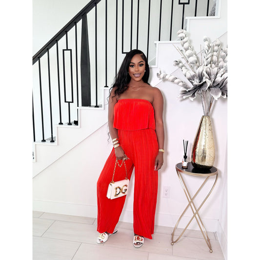 GET IT OFF THE SHOULDER JUMPSUIT (ORANGE RED)