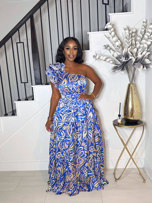 TURN HEADS MAXI TIERED DRESS (BLUE)