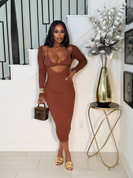 HUG ME 2 PIECE MAXI DRESS (BROWN)