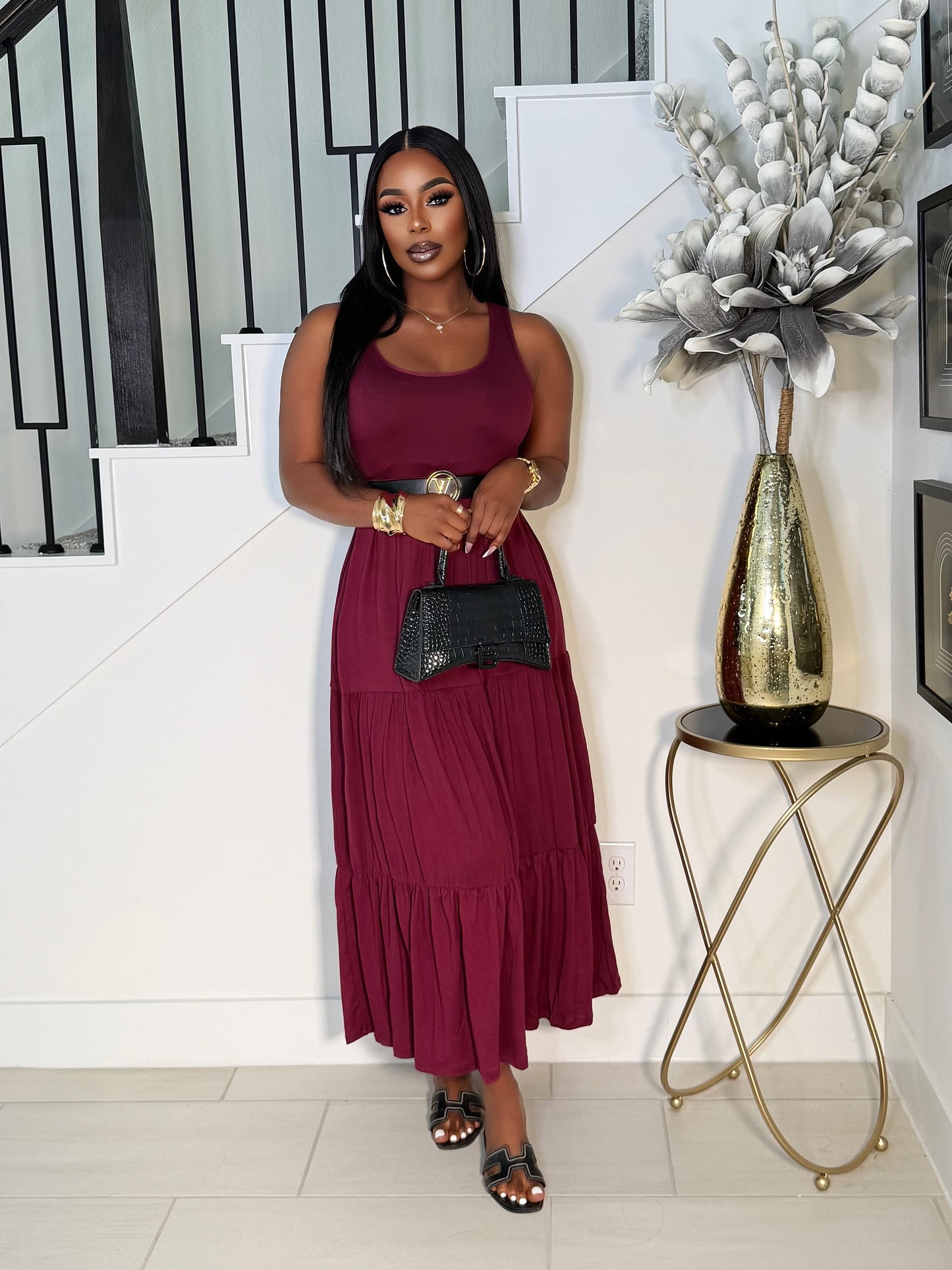 EASY FLOW MAI DRESS (BURGUNDY)