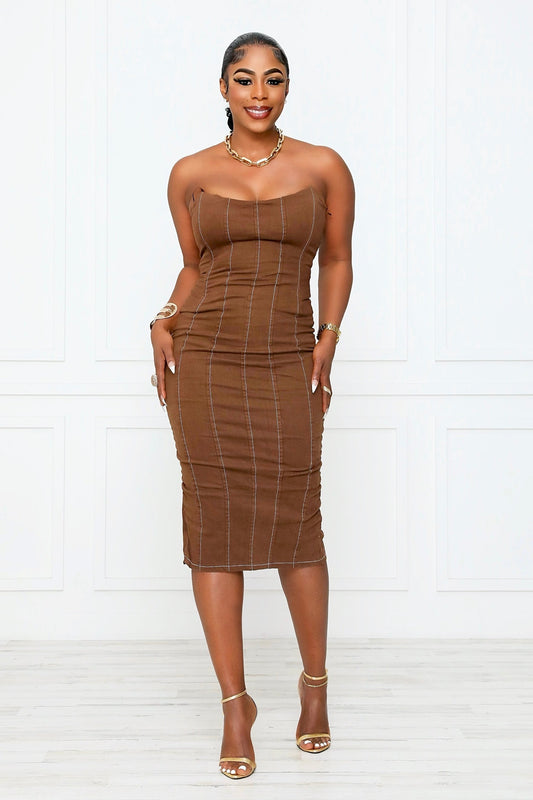 MISS THANG STRAPLESS CORSET MIDI DRESS